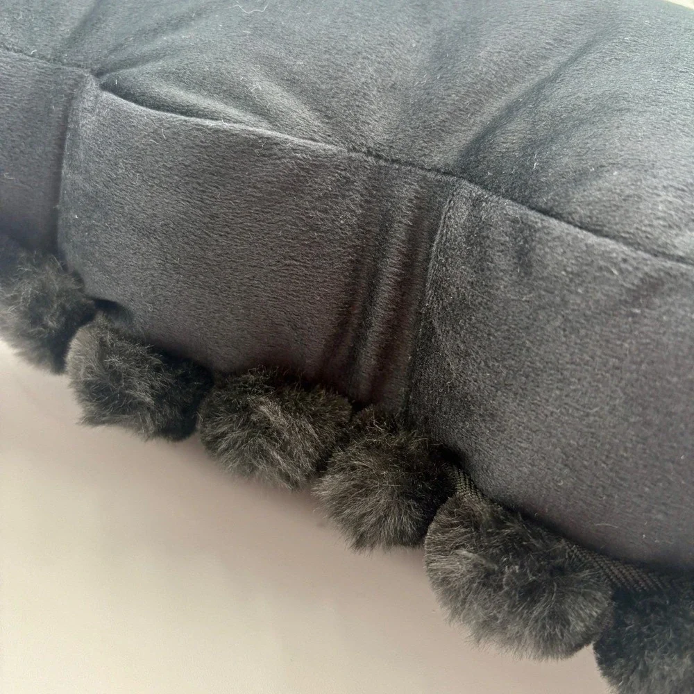 Retro Black Cat Decorative Pillow Halloween Decor Faux Fur Green‎ Eyes 16 x 16